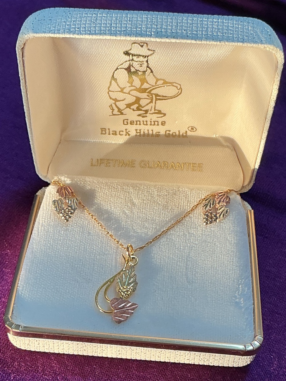 Black Hills Gold 12K Necklace And 10K Earrings with Box Vintage